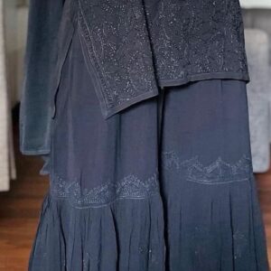 Black Amayra Viscouse Short Noodle Strap Kurti with Garara & Dupatta Bottom