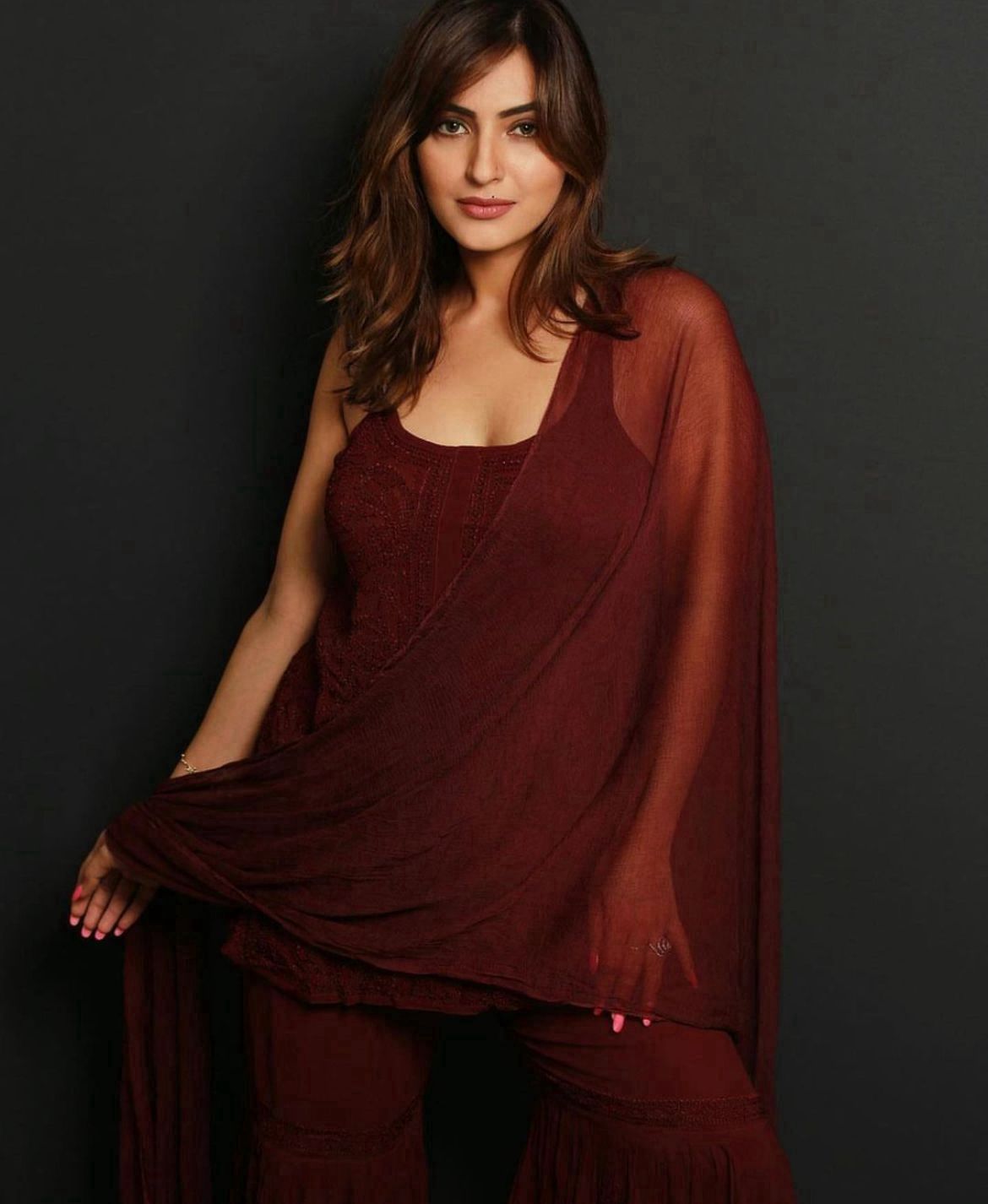 Dark Maroon Amayra Viscouse Short Noodle Strap Kurti with Garara & Dupatta