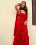 Amayra Viscouse Short Noodle Strap Kurti with Garara & Dupatta Red