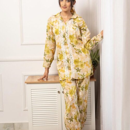 Elif Floral Printed Cord Set Full