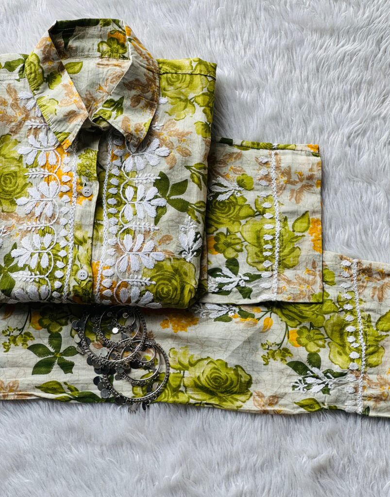 Elif Floral Printed Cord Set Green