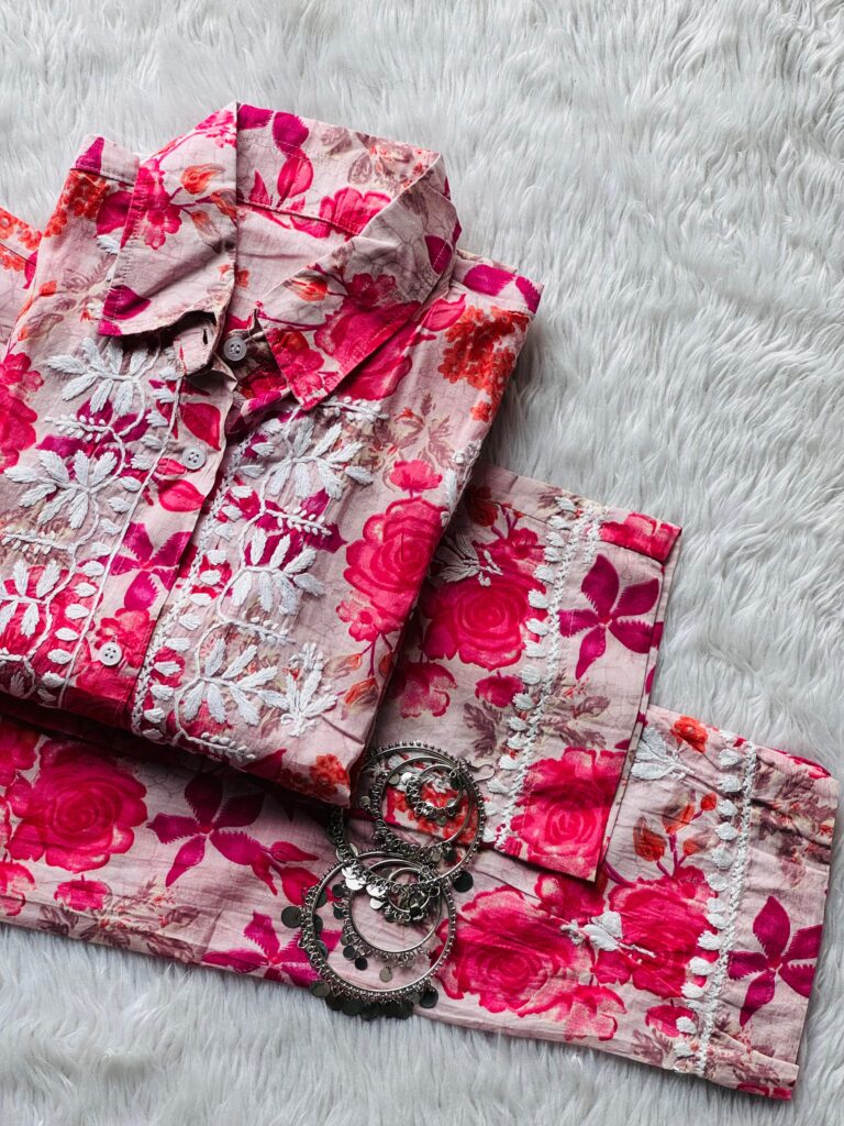 Elif Floral Printed Cord Set Pink