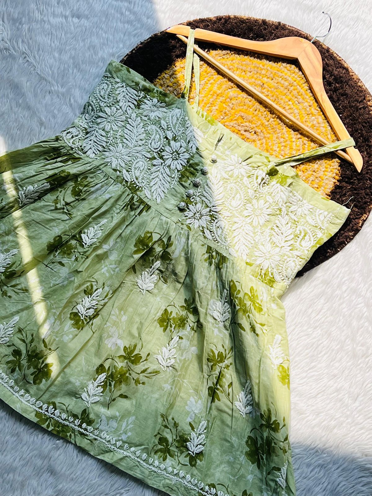 Mifra Noodle Strap Short Kurti Green