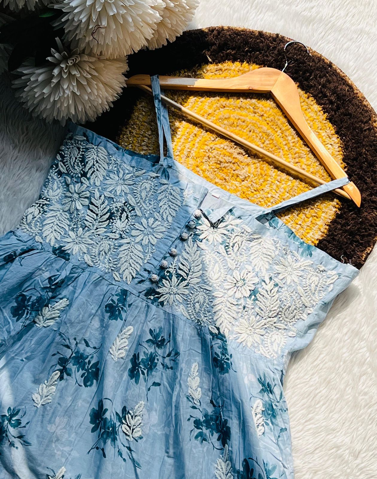 Mifra Noodle Strap Short Kurti Blue