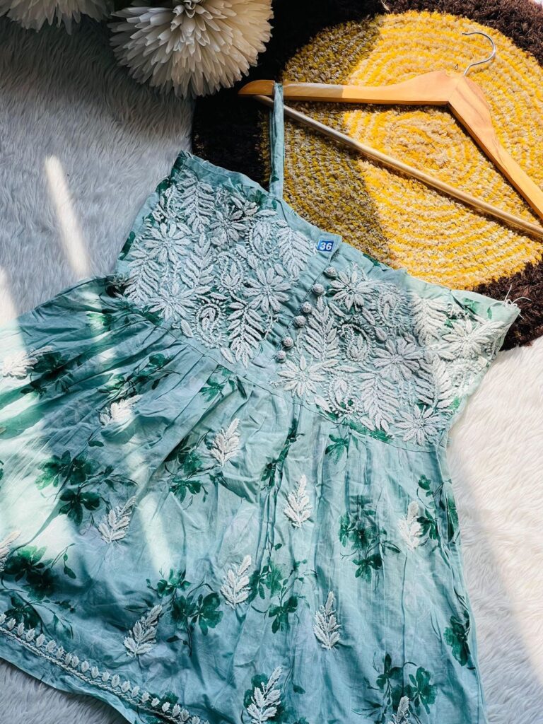 Mifra Noodle Strap Short Kurti Summer Green