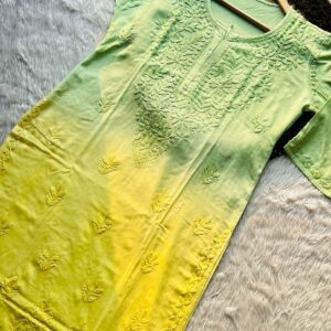 Safraa Ryon Dye Kurti yellow-green-full