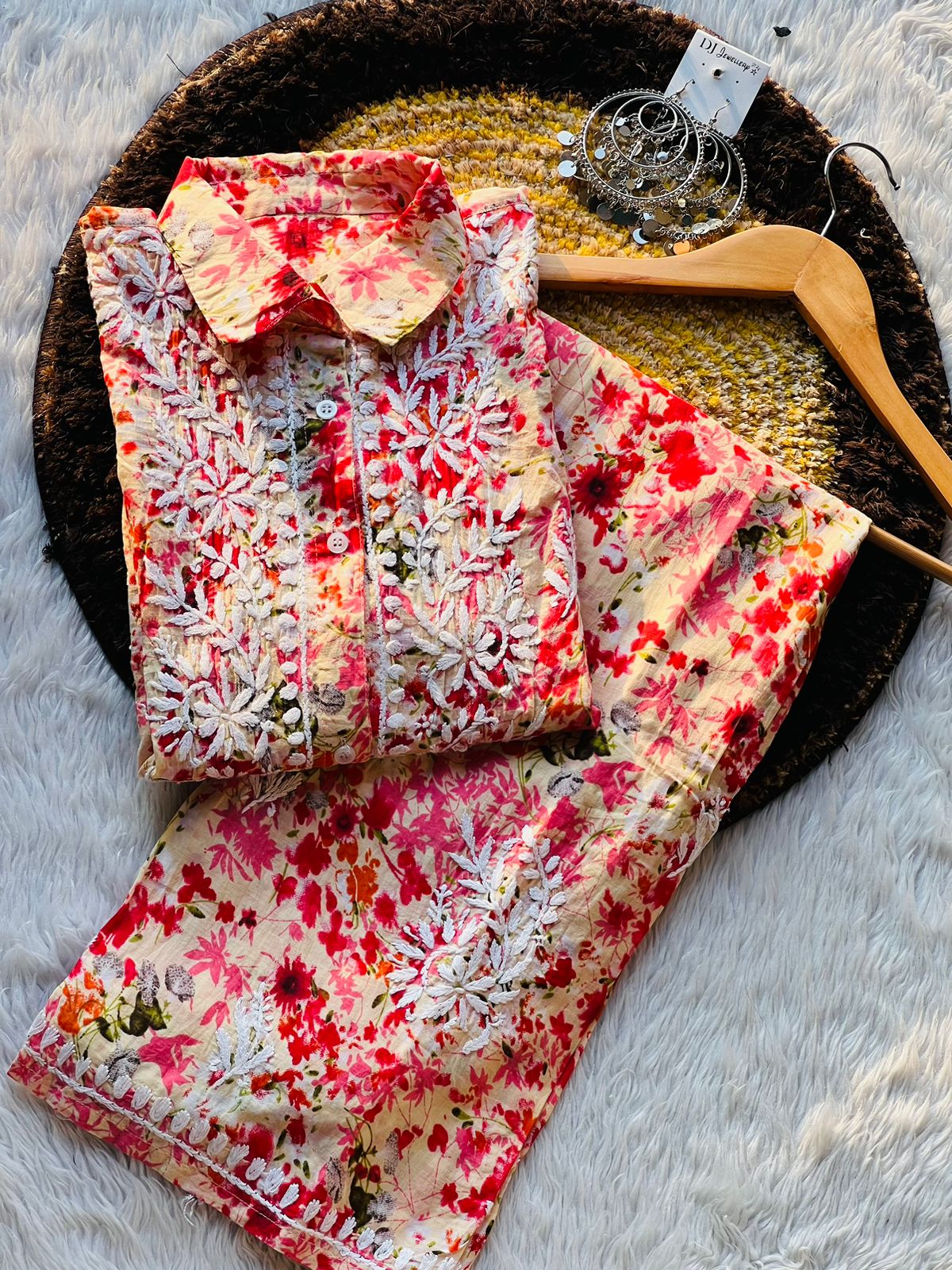 Sahar Printed Cord Set Red