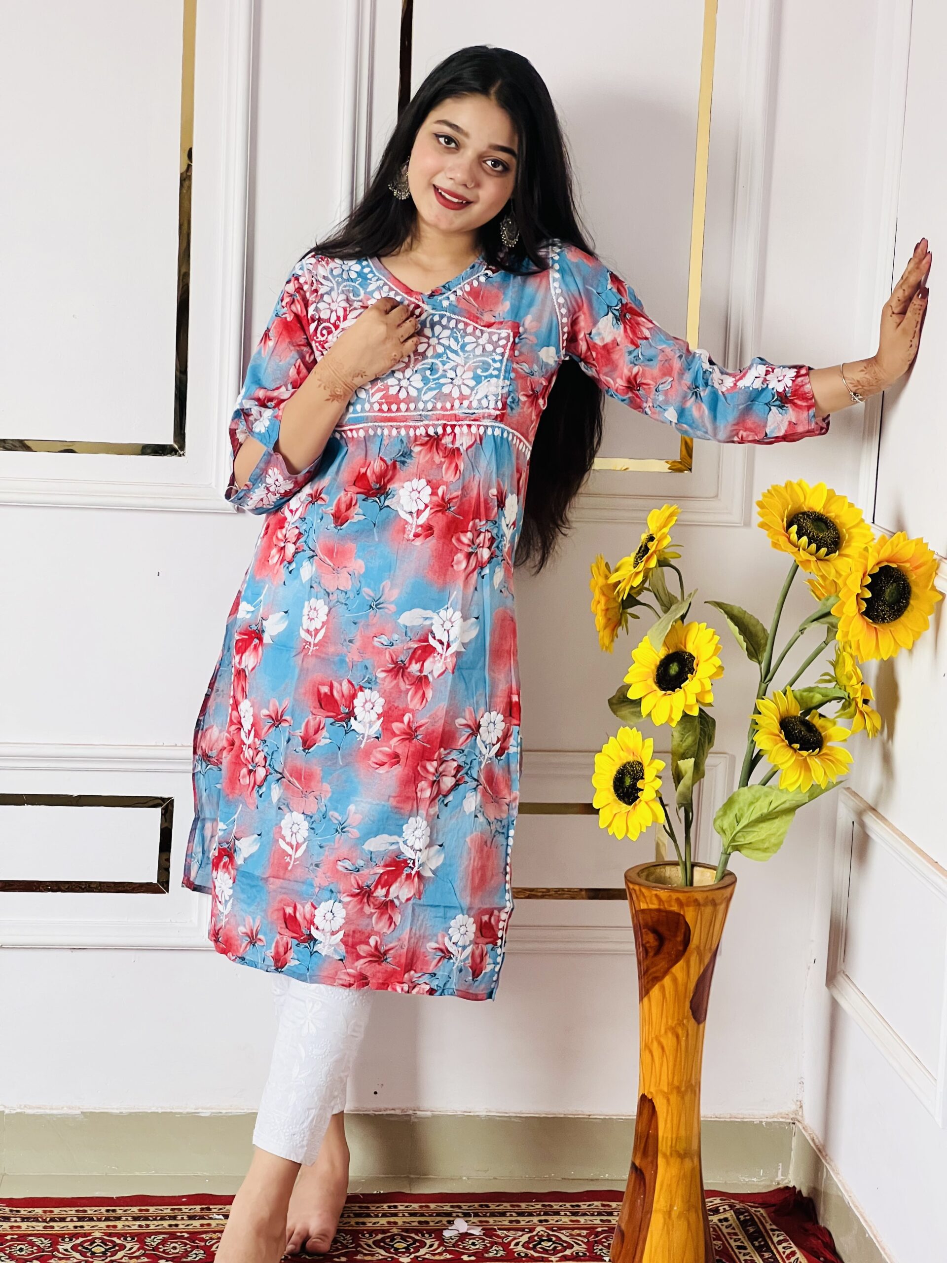 Faria Mal Angarkha Kurti Red