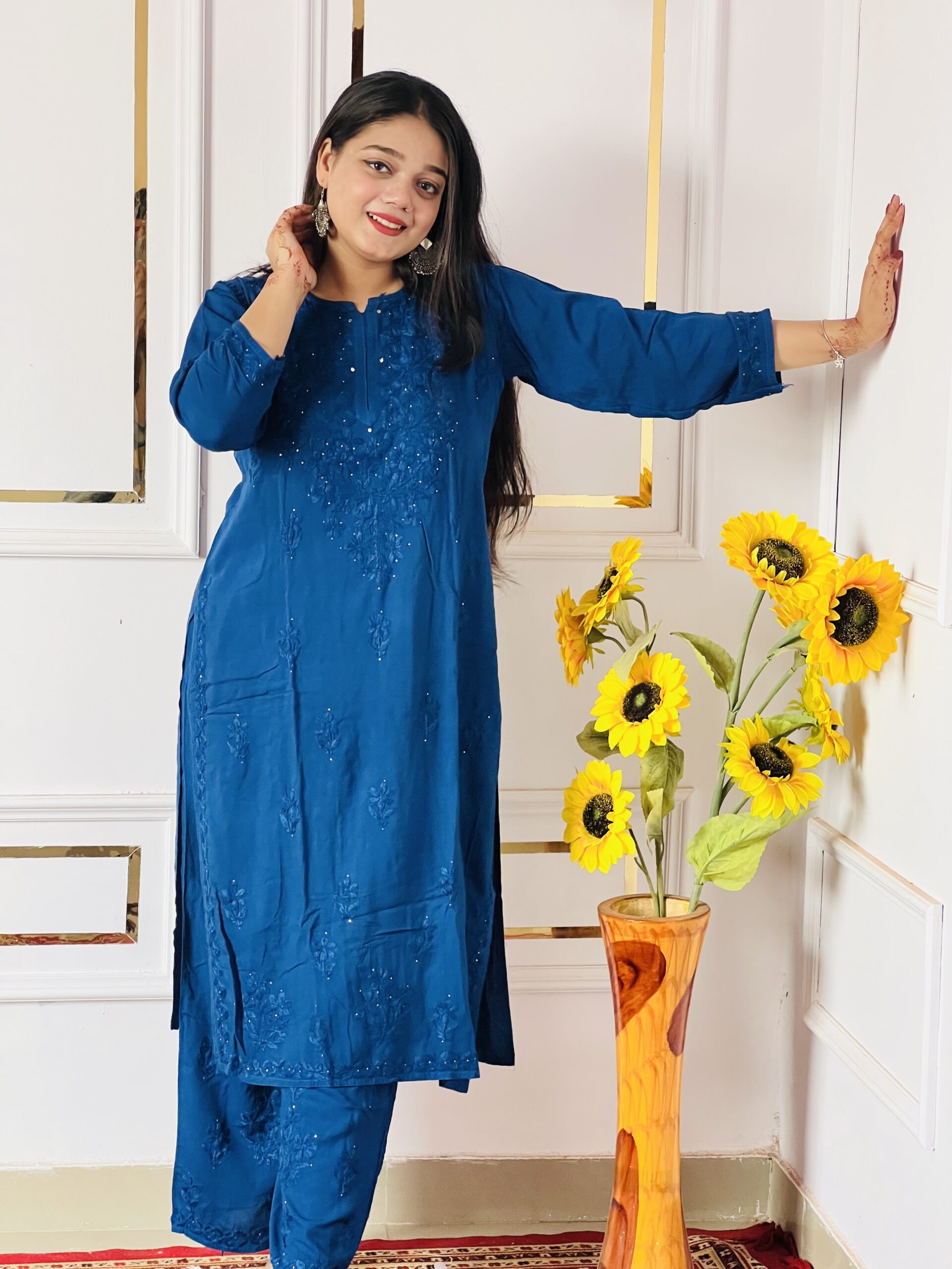 Inaya Mukesh Rayon Set Blue Full 1