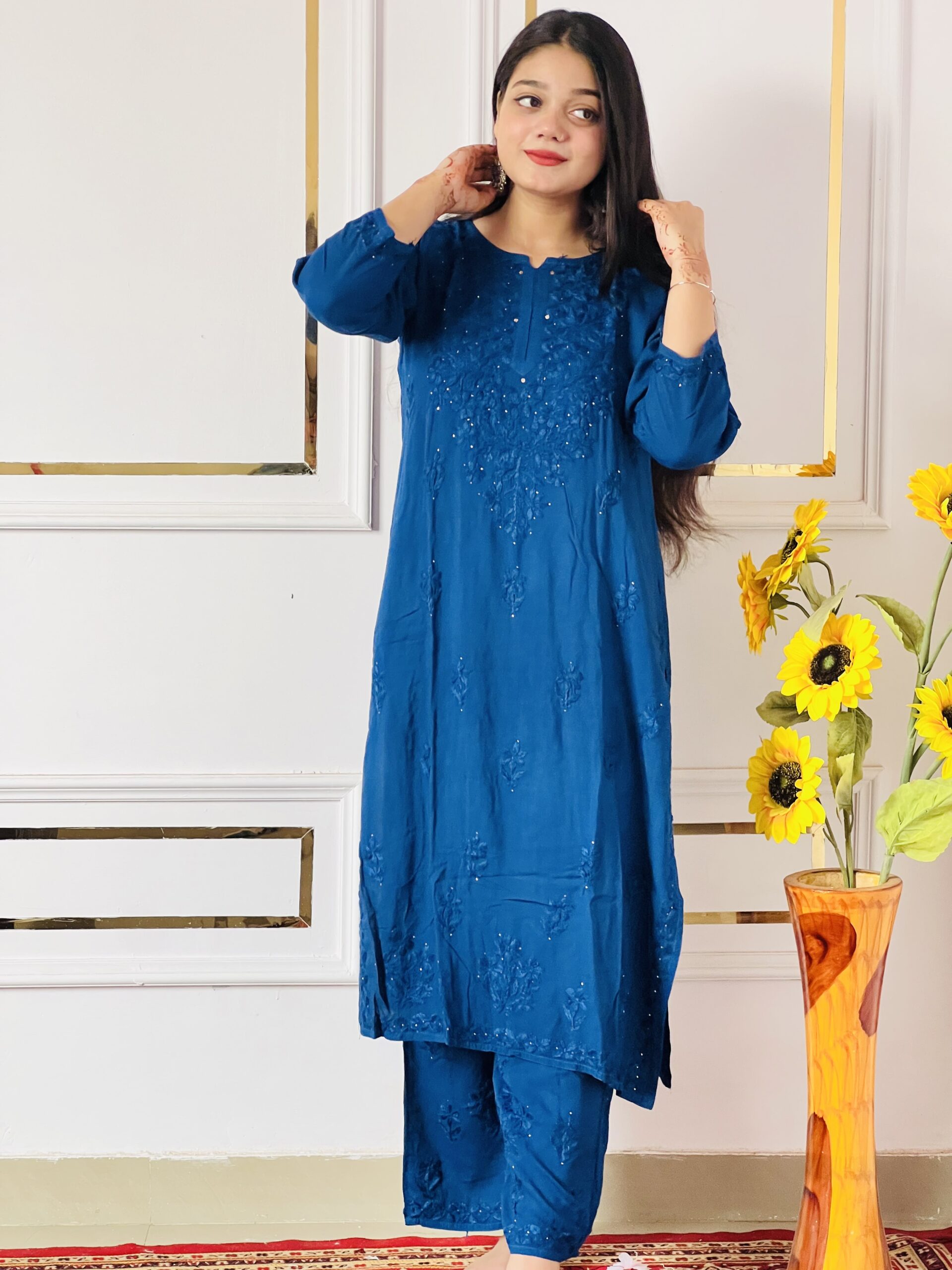 Inaya Mukesh Rayon Set Blue Full 2