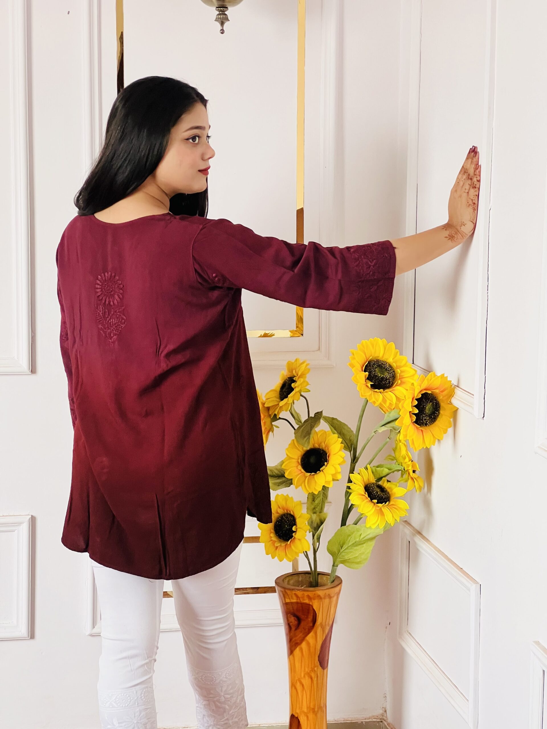 Zara Rayon Short Kurti Maroon Back