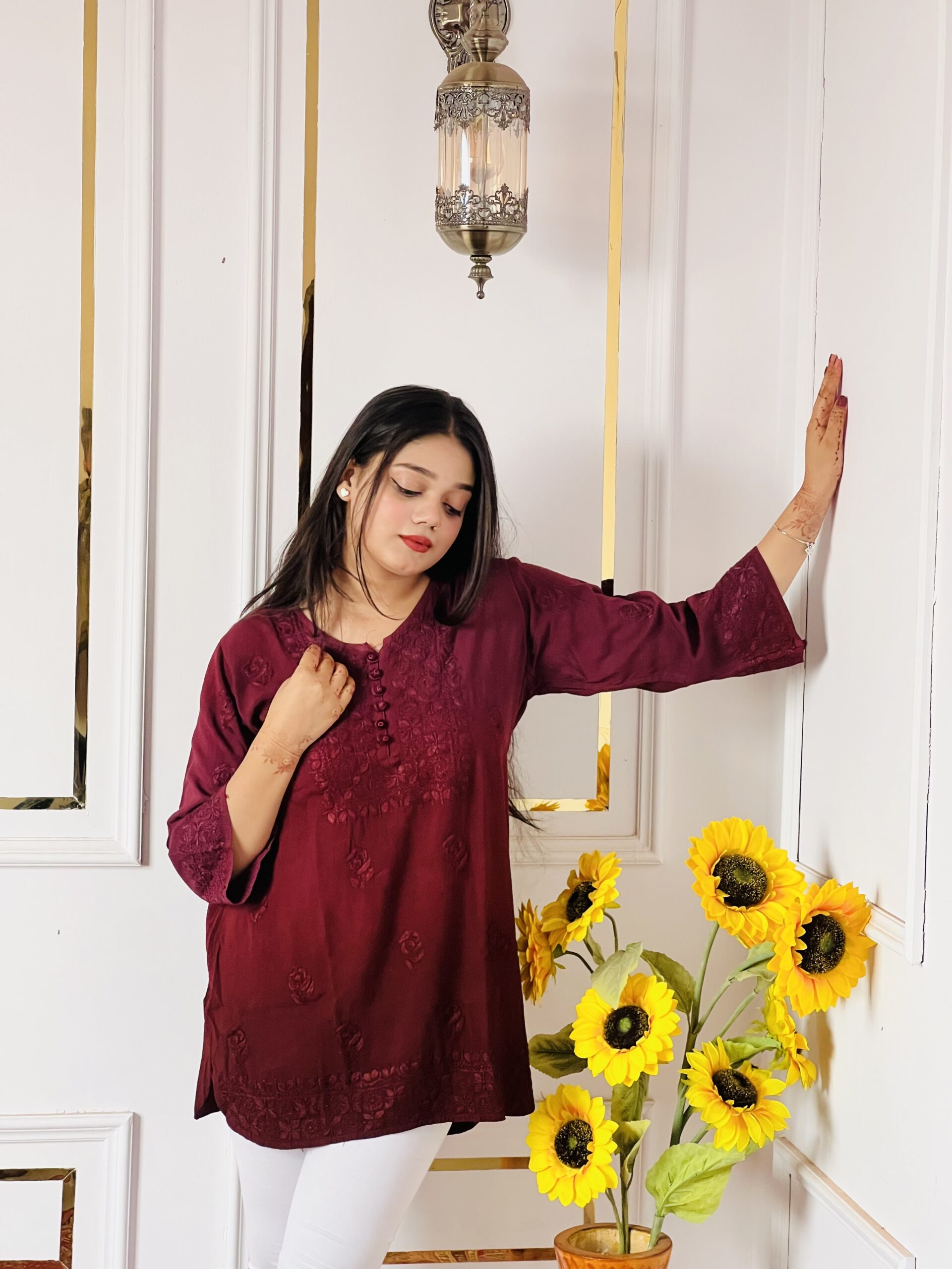 Zara Rayon Short Kurti Maroon