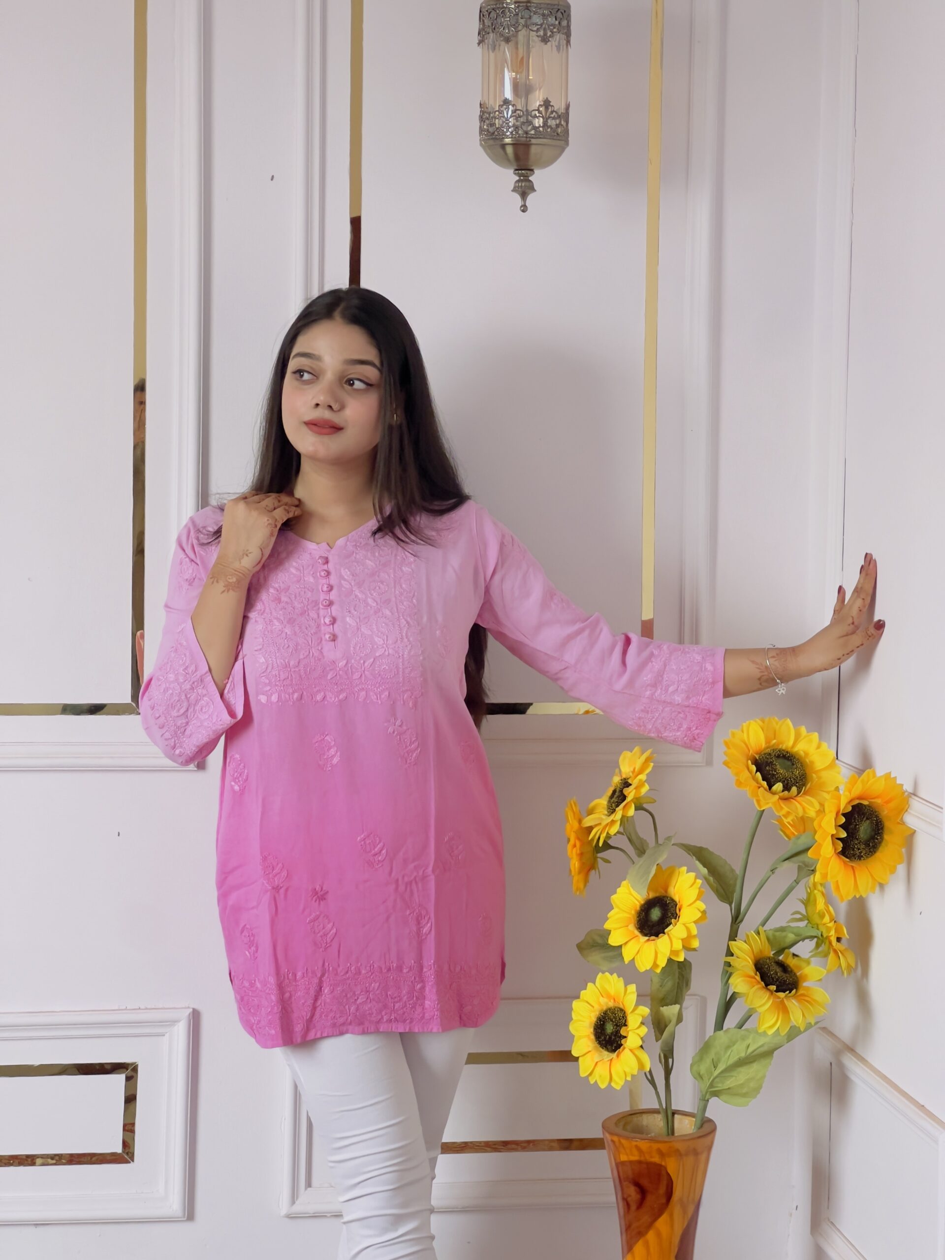 Zara Rayon Short Kurti Pink